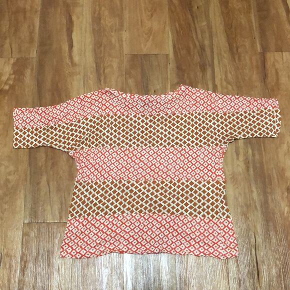 J. Crew Lightweight Orange and Brown Aztec Diamond Patterned Top Size Medium - Picture 3 of 8